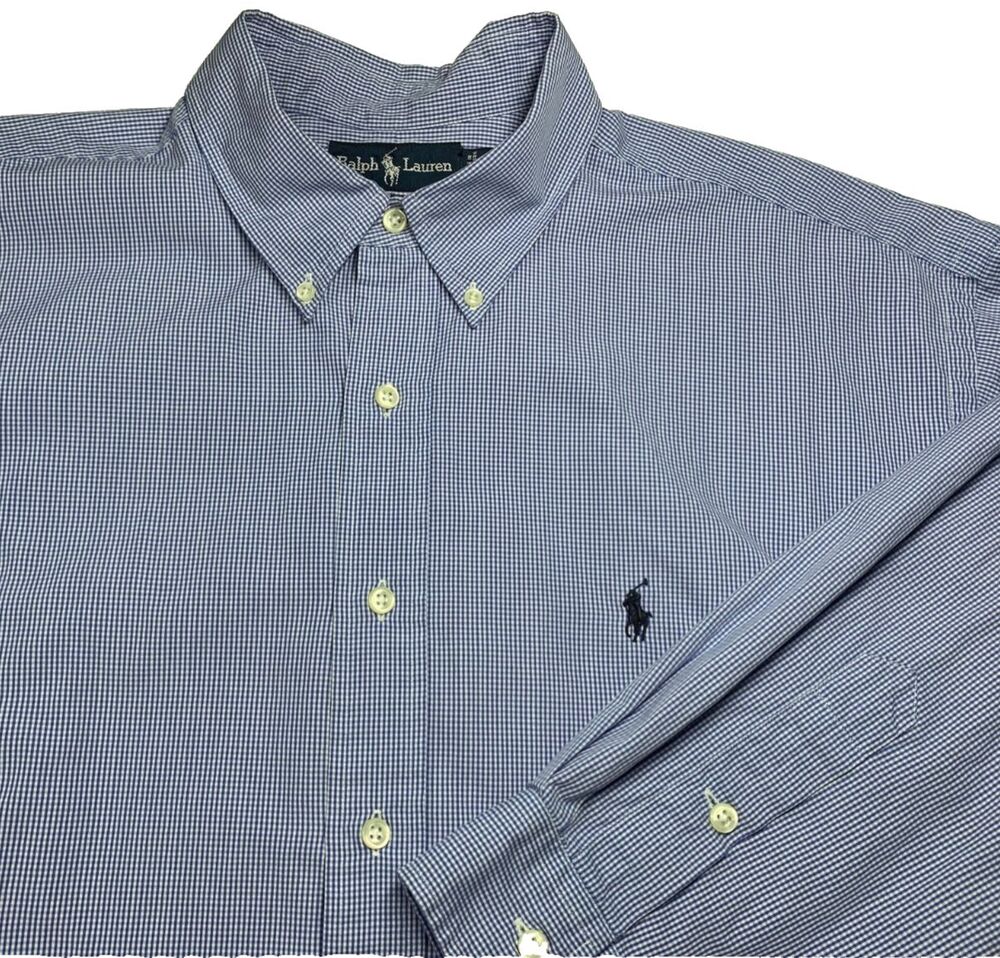 Vtg 90s Polo Ralph Lauren Blake Shirt Mens XL Blue Gingham Plaid Cotton